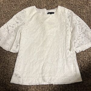 Banana Republic Shirt Women's Small White Lined Lace Flutter Short Sleeve
